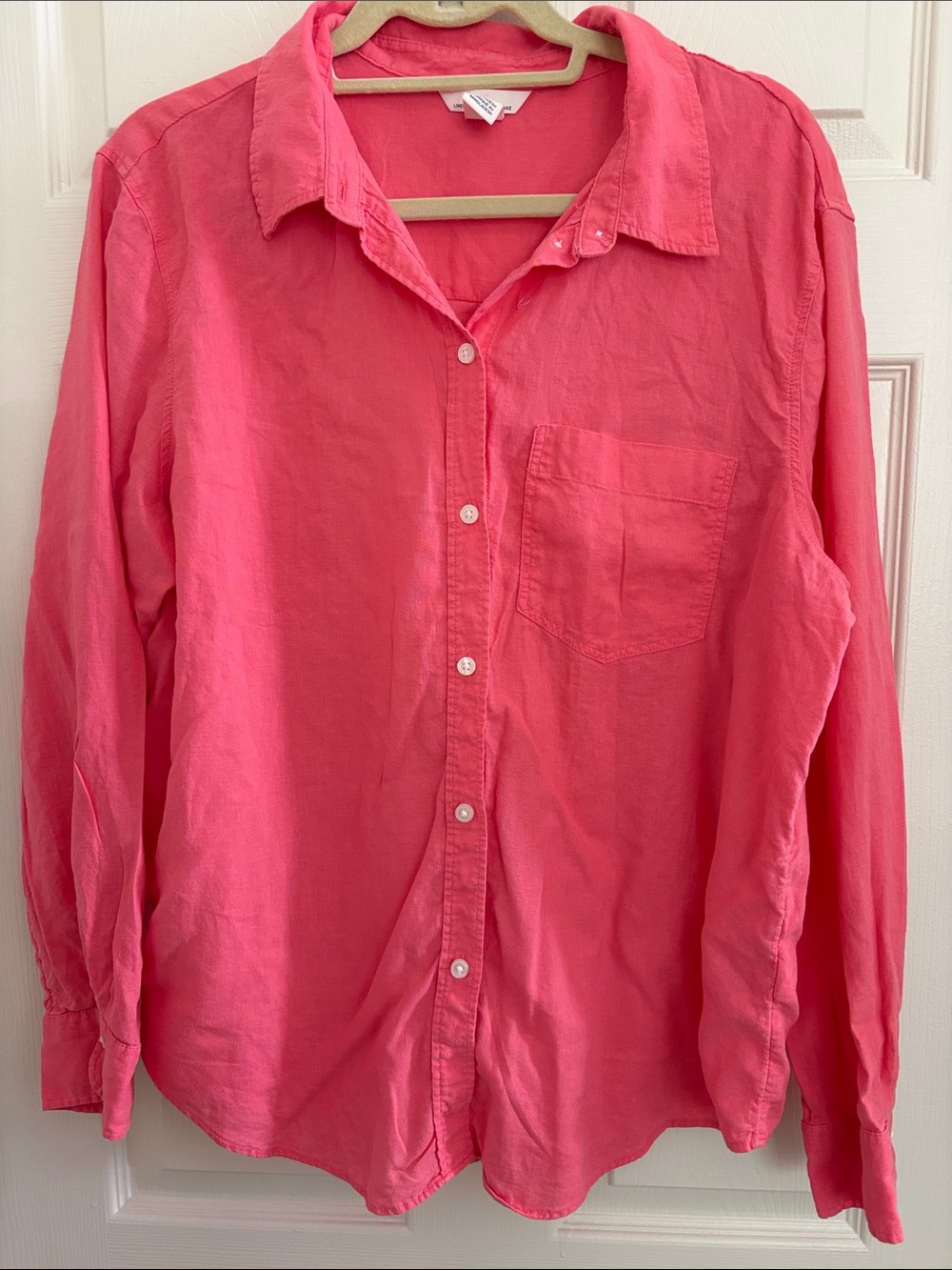 H&M Coral Pink Linen Viscose Blend Button-Down Women's Shirt Large